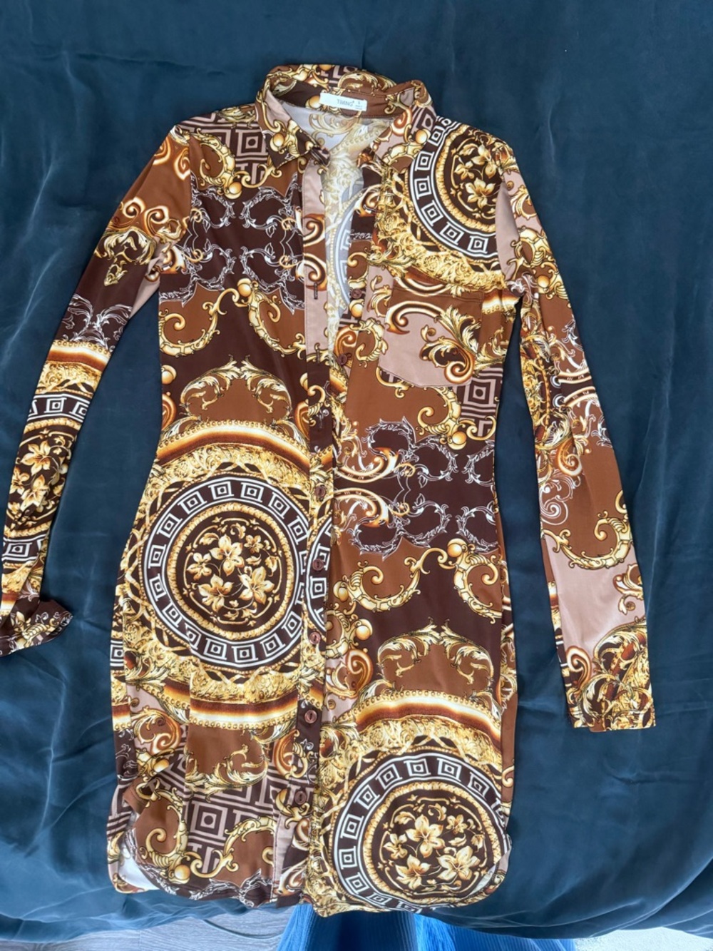 Timing Brown and Gold Ornate Print Shirt